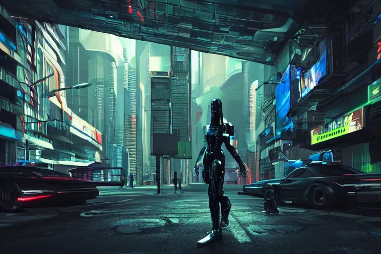 Prompt: cyberpunk alien concept inspired street, futuristic look, highly detailed body, very powerful, photorealistic camera shot, bright studio setting, studio lighting, crisp quality and light reflections, unreal engine 5 quality render
