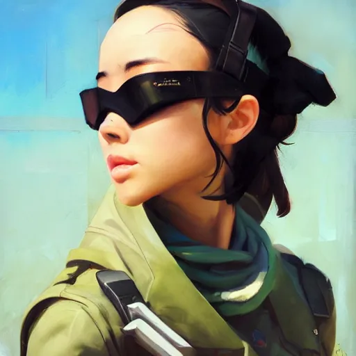 Image similar to greg manchess portrait painting of asada shino sinon as overwatch character, medium shot, asymmetrical, profile picture, organic painting, sunny day, matte painting, bold shapes, hard edges, street art, trending on artstation, by huang guangjian and gil elvgren and sachin teng