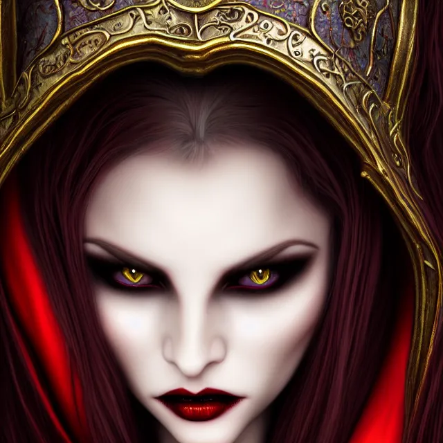 Image similar to beautiful vampire queen, highly detailed, 4 k, hdr, smooth, sharp focus, high resolution, award - winning photo, anne stokes, photorealistic, hyper realistic