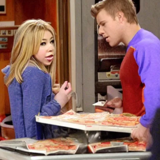 Prompt: sam puckett ordering pizza during icarly