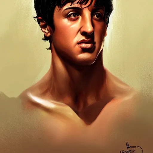 Image similar to portrait of young sylvester stallone by charlie bowater