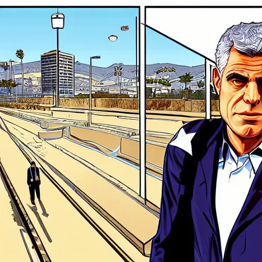 Image similar to portrait of the prime minister of Israel Yair Lapid as a GTA v character. GTA v loading screen illustration by martin ansin, matt bors