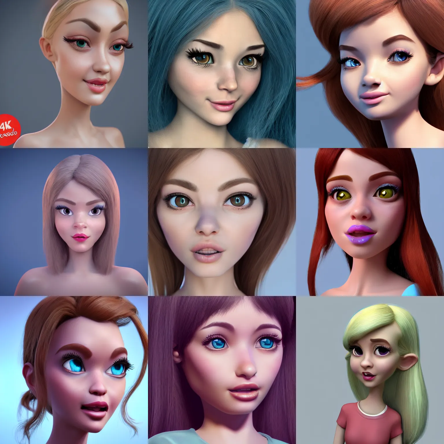 Prompt: a beaty woman, cartoon eyes, cute face, 4 k, high details, disney style, 3 d, arnold render