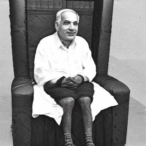 Image similar to king Bibi sitting on a throne