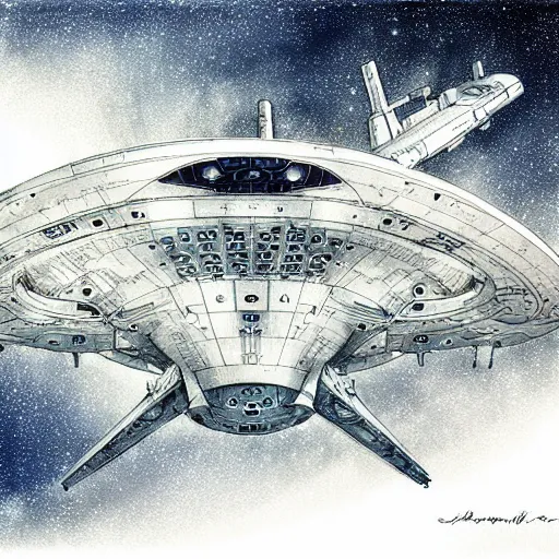 Image similar to design only, white background, symmetry, starship enterprise, by jean - baptiste monge