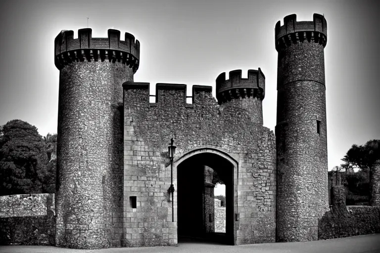 Image similar to 1950s castle gate with drawbridge muted colors. by Keith Parkinson