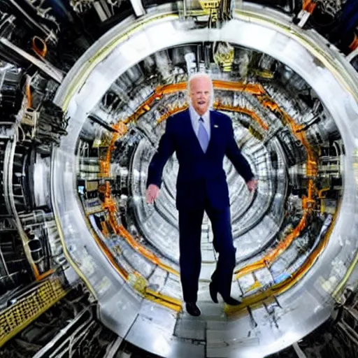 Image similar to Joe BIDEN crawling out of The Large Hadron Collider at cern with a bunch of demons behind him 4k ultra high quality surrealism