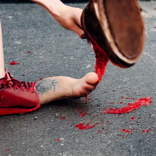 Prompt: foot with curly blonde hair bloody cut