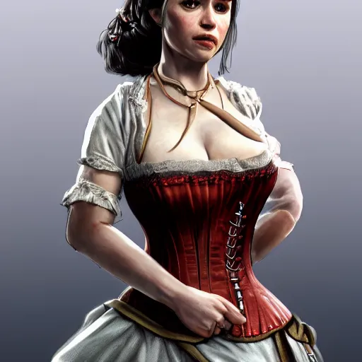 Prompt: Detailed artistic portrait of Emilia Clarke in a Old Western Corset in Red Dead Redemption video game, 4k detailed artstation digital art