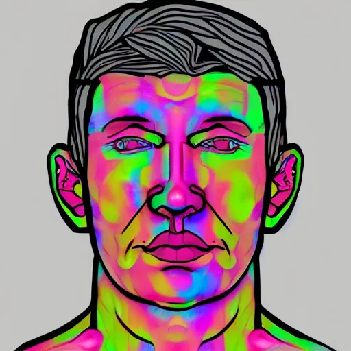 Prompt: medical drawing of a man with colorful optical illusions on his face
