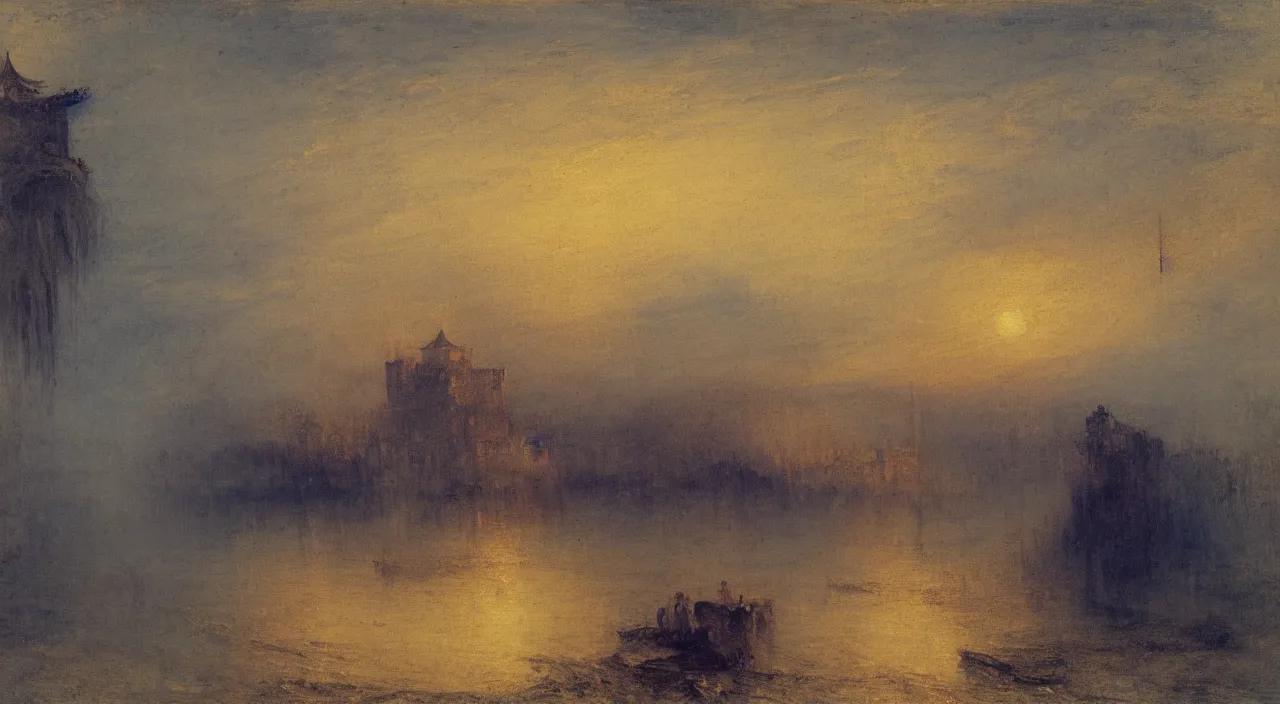 Image similar to a Japanese castle, by J. M. W. Turner