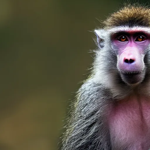 Image similar to a baboon, pink background, award - winning photography