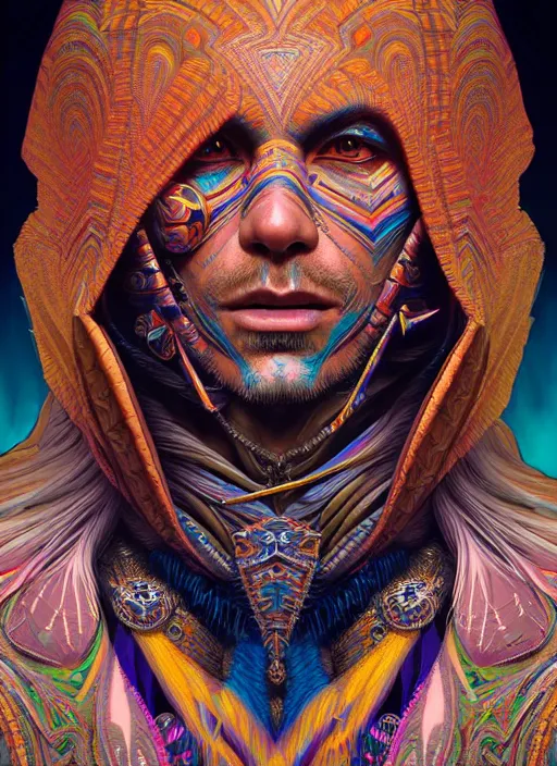 Image similar to hyper detailed ultra sharp of a wise tribal shaman trance man. trending on artstation, warpaint aesthetic, earthwave, colorful, psychedelic, ornate, intricate, digital painting, concept art, smooth, sharp focus, illustration, art by artgerm and greg rutkowski and alphonse mucha, 8 k