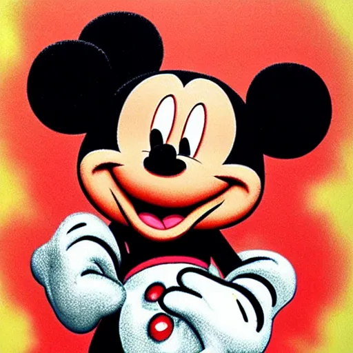 Image similar to micky mouse in a horror movie