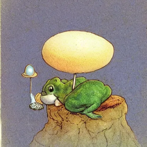 Image similar to toadstool with a ( fried egg )! cap. illustration by beatrix potter