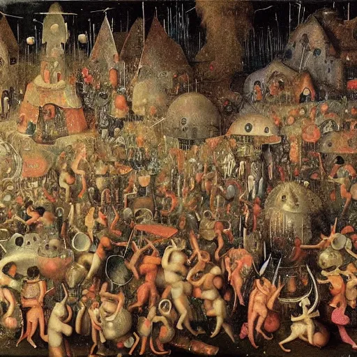 Prompt: a rave party painted by bosch.