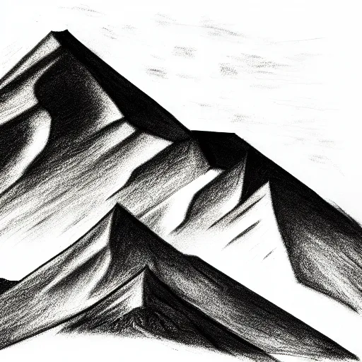 Image similar to charcoal pencil sketch of mountains, lower third, high contrast, black and white, illustration, highly detailed and intricate