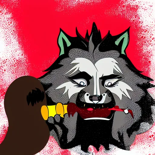 Image similar to wolfman with red liquid on his mouth, digital art, pastel, colorful, sticker, vector art
