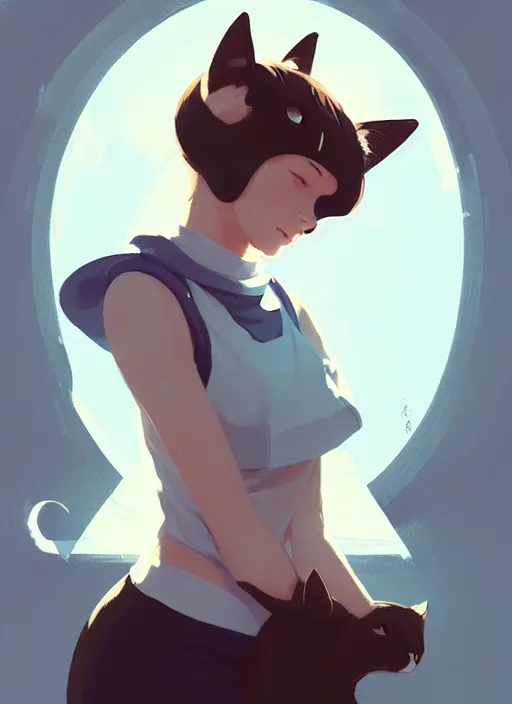 Image similar to portrait of cute catgirl with cat ears, by atey ghailan, by greg rutkowski, by greg tocchini, by james gilleard, by joe gb fenton, by in kaethe butcher, dynamic lighting, gradient light blue, brown, blonde cream and white color in scheme, grunge aesthetic