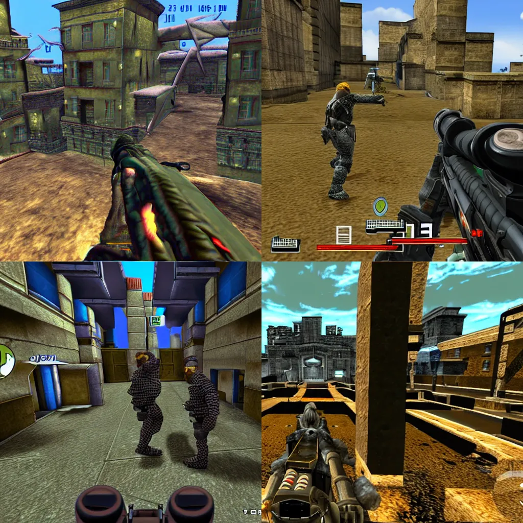 Prompt: a typical first person shooter video game on PS1