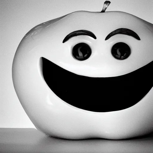 Prompt: happiest apple in the world, wide grin, photograph