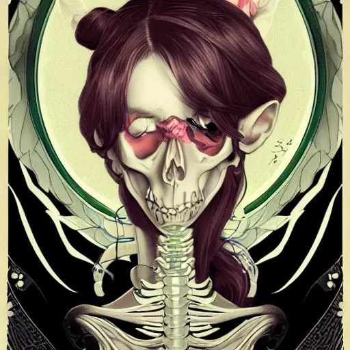 Image similar to anime manga skull profile young woman, skeleton, elf, galadriel, ethereal, unreal engine, intricate, elegant, highly detailed, digital art, art by JC Leyendecker and sachin teng