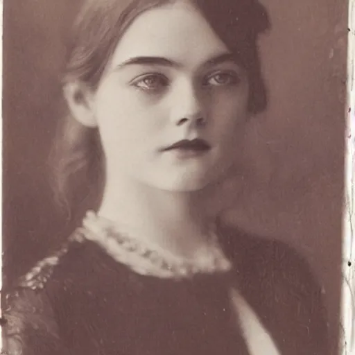 Image similar to Edwardian photograph of Elle Fanning, 1910s, 1900s, 1920s, grainy, detailed