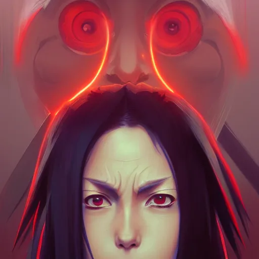 Image similar to itachi sharingan, highly detailed, digital painting, artstation, concept art, sharp focus, illustration, art by greg rutkowski and alphonse mucha