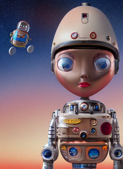 Image similar to closeup portrait of tin toy askimo spacegirl in a spaceship on mars, depth of field, zeiss lens, detailed, symmetrical, centered, fashion photoshoot, by nicoletta ceccoli, mark ryden, lostfish, breathtaking, 8 k resolution, extremely detailed, beautiful, establishing shot, artistic, hyperrealistic, octane render