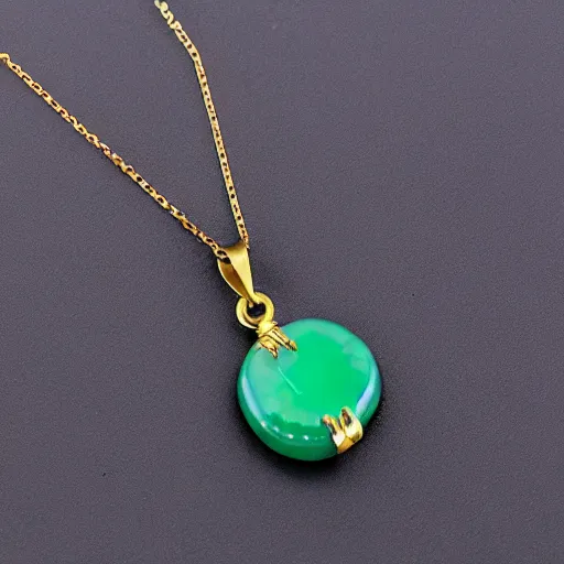 Image similar to simple embroidered clover necklace with jade stone, hyper realistic