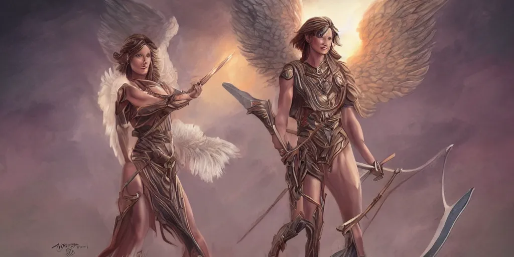 Image similar to female angel warrior. digital art, detailed by magali villeneuve