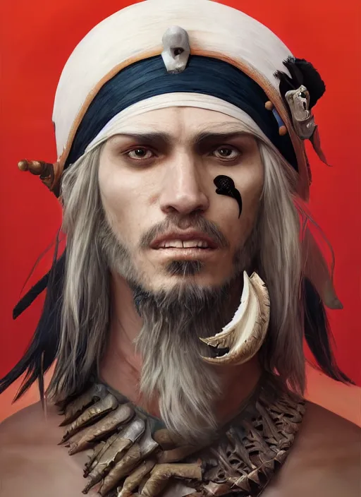 Image similar to a professional digital painting of a pirate with many sets of razor teeth, beautiful bone structure, symmetrical facial features, intricate, elegant, concept art, sharp detail, focused, illustration, smooth render, art style by Ruan Jia and Mandy Jurgens and Ian Spriggs and William-Adolphe Bouguerea