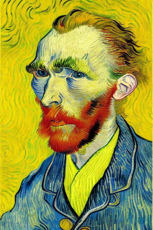 Image similar to old man, ling entangled hair, blur and yellow color scheme by vincent van gogh