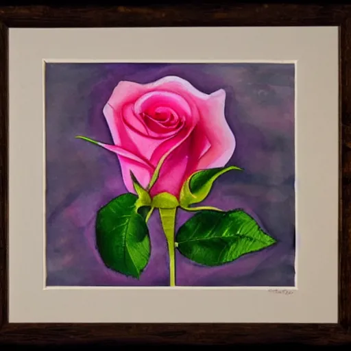 Image similar to close view of a pink rose, very bright lighting, watercolor, water paint