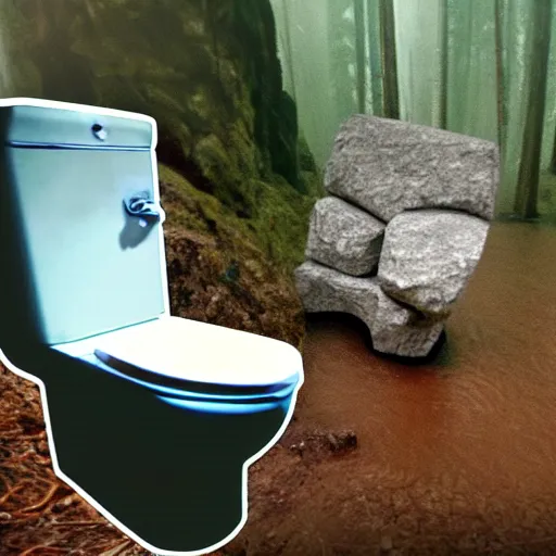 Prompt: cctv footage trail cam of dwayne the rock johnson and floating toilet