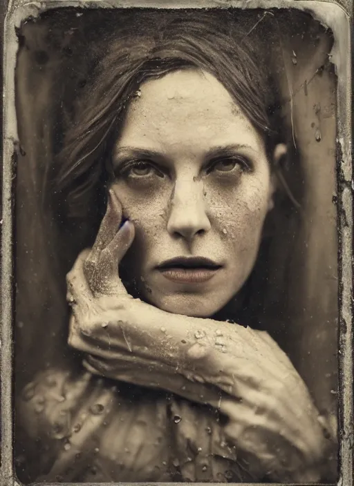 Image similar to portrait of a women, hyperrealism, photo realistic, detailed, award winning photograph, cinematic lighting, ambrotype wet plate collodion by shane balkowitsch