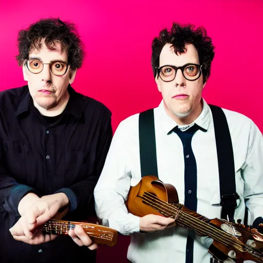 Prompt: john linnell and john flansburgh of they might be giants as puppets, band marketing material, photograph, sharp focus, 4 k, extremely detailed