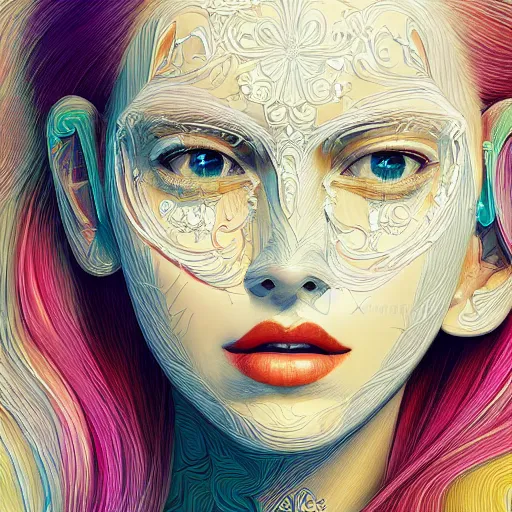 Image similar to a portrait of an incredibly beautiful, colorful, graceful, elegant, and sophisticated young blonde girl made of garlic, an ultrafine detailed illustration by james jean, intricate linework, bright colors, final fantasy, behance contest winner, vanitas, angular, altermodern, unreal engine 5 highly rendered, global illumination, radiant light, detailed and intricate environment