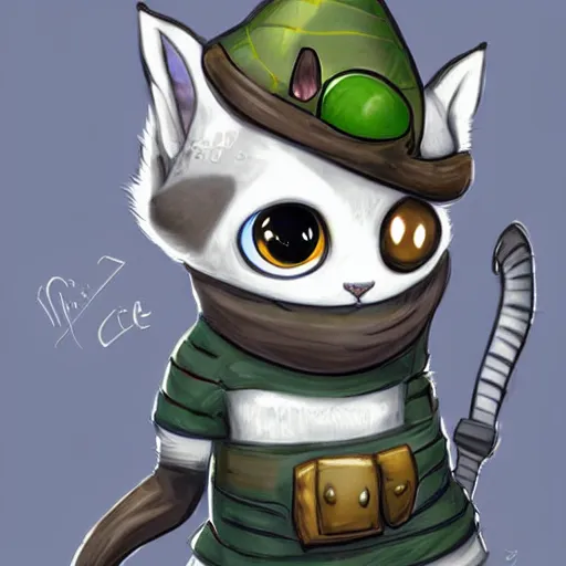 Prompt: grey american shorthair cat as teemo, art by quirkilicious on deviant art, digital painting