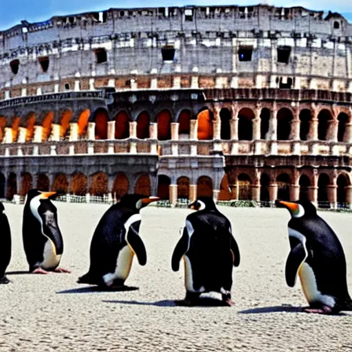Prompt: penguin conquistadors visit rome