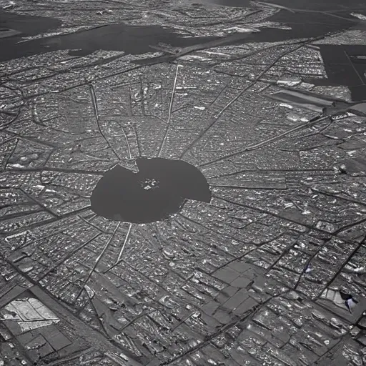 Image similar to flying, - shaped city street norilsk on moon, city, telephoto, sky