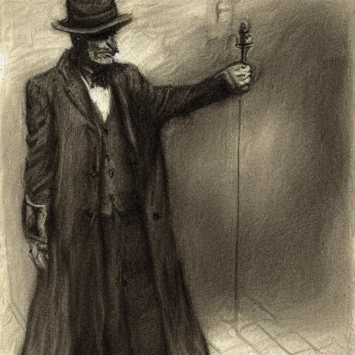 Image similar to occult detective by alfred stevens in charcoal