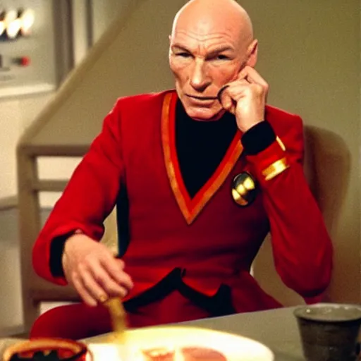 Image similar to captain picard smoking a joint