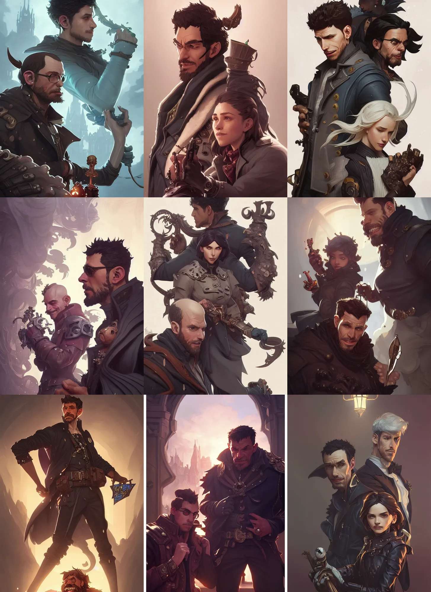 Prompt: klaus and five from umbrella academy, fantasy, intricate, elegant, highly detailed, digital painting, artstation, concept art, matte, sharp focus, illustration, hearthstone, art by artgerm and greg rutkowski and alphonse mucha