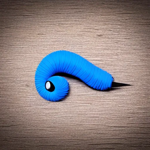 Image similar to studio photograph of a matte dark gray worm with a neon blue head and tail