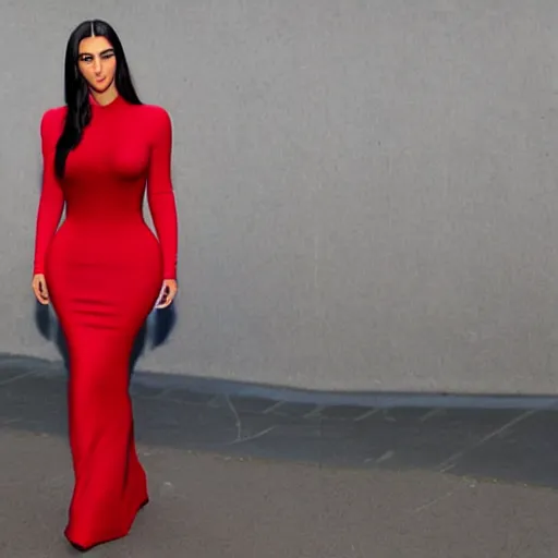 Prompt: a photo of kim kardashian in a red dress
