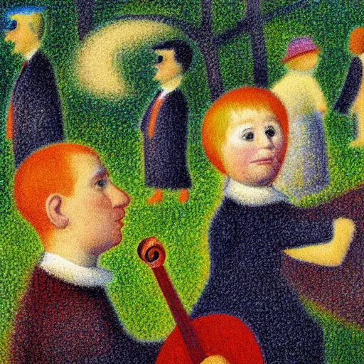 Image similar to Pachelbel's Headcanon political cartoon by Georges Seurat, digital art, children's book style, colourful