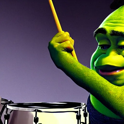 Prompt: shrek playing drums