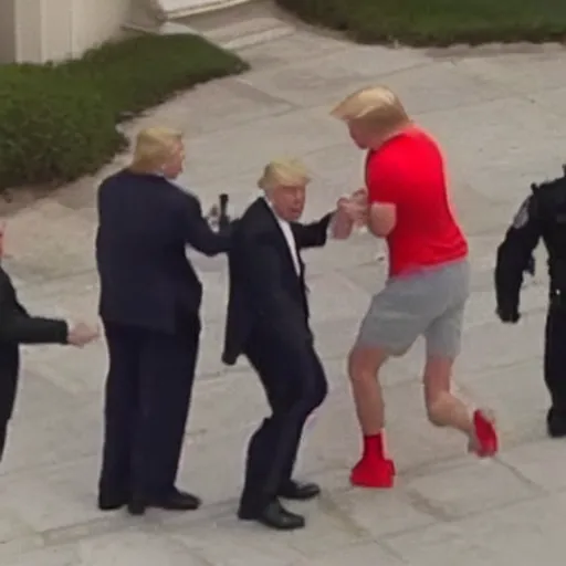 Image similar to News still of Donald Trump being arrested at mar-a-lago