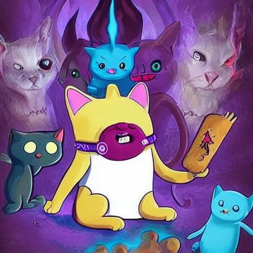 Image similar to Satanic cat, darkness, animated movie, adventure time style